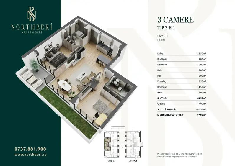 Apartament cu 3 camere decomandat în Băneasa
