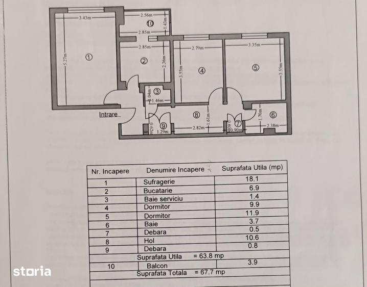 Apartament cu 3 camere în Central