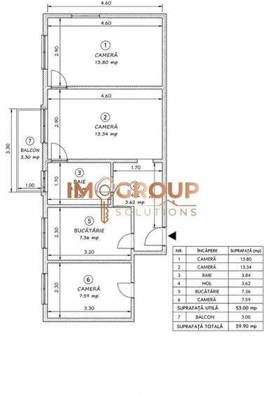 Apartament cu 3 camere în Alexandru cel Bun