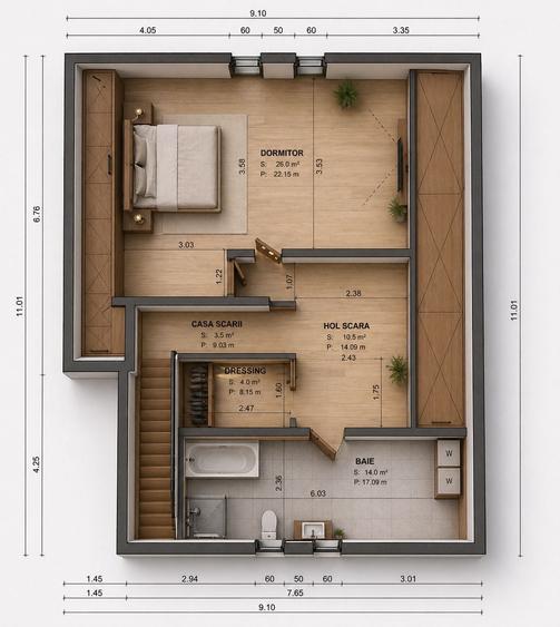 Casă P+M Berceni | 120 mp utili | 4 camere | Teren 412 mp | 2 băi - 14