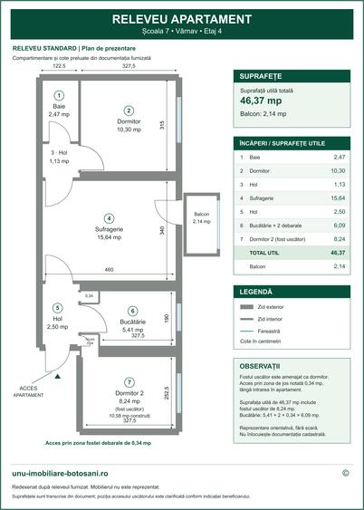 Apartament cu 3 camere semidecomandat în Central