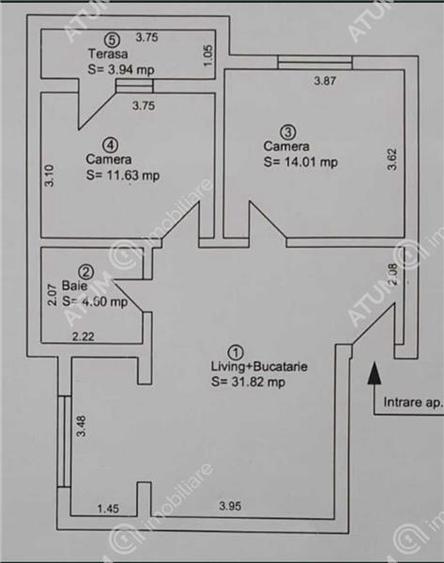 Apartament cu 3 camere decomandat, mobilat în Turnișor