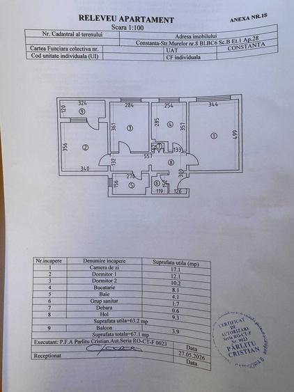 Apartament cu 3 camere decomandat în Palazu Mare