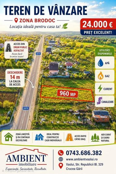 Teren agricol intravilan de 960 mp, în Vest