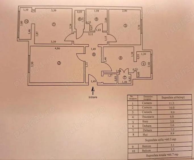 Apartament cu 3 camere decomandat, mobilat în Țiglina 2