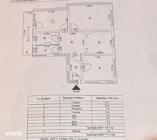 Apartament cu 3 camere decomandat în Mărăței