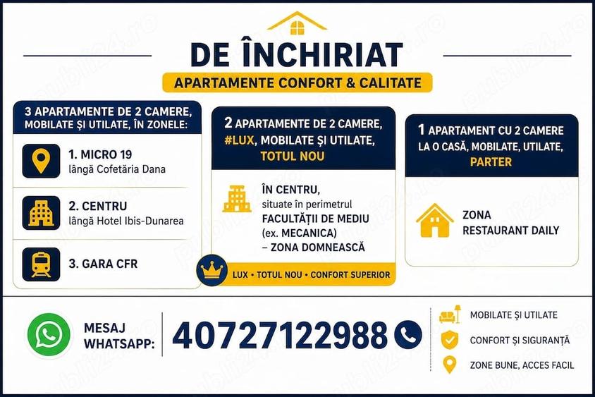 Apartament cu 2 camere semidecomandat în Central