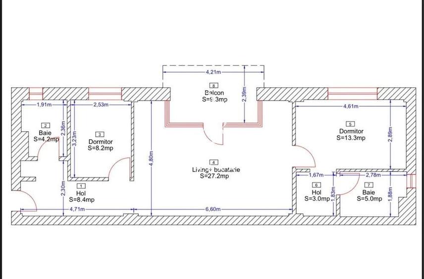 Apartament cu 3 camere semidecomandat în Borhanci