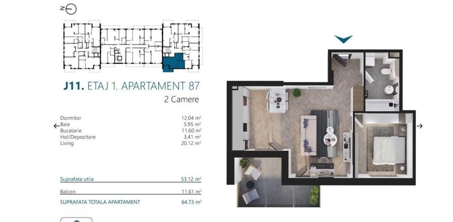 Apartament cu 2 camere semidecomandat în Exterior Vest