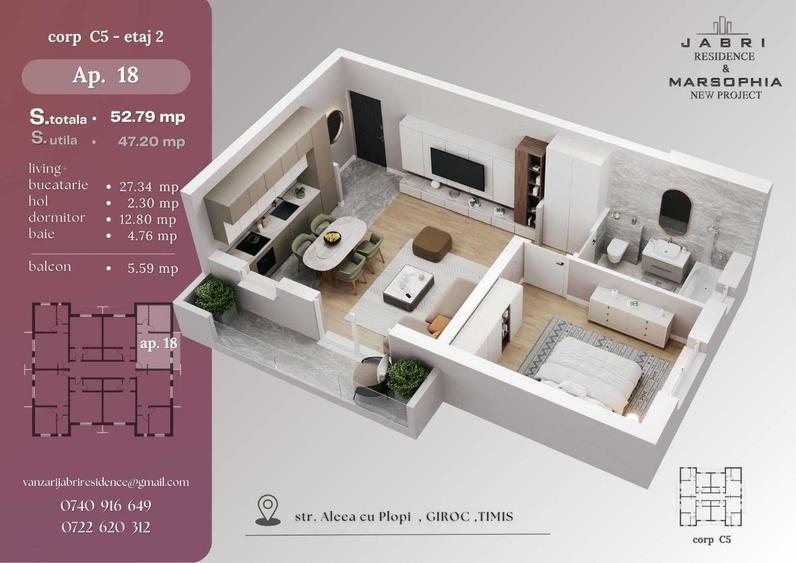 Apartament cu 2 camere semidecomandat în Plopi