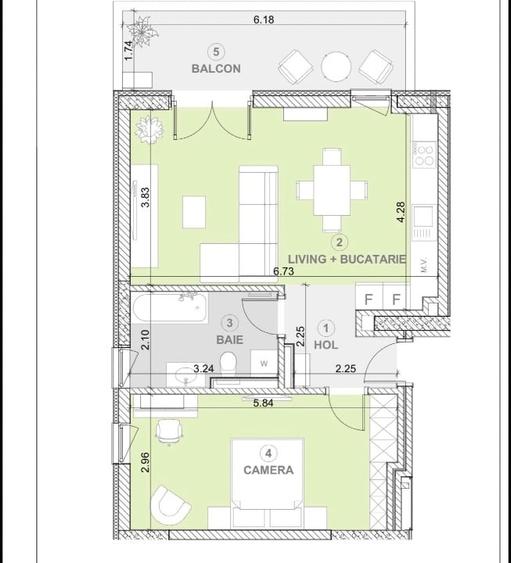 Apartament cu 2 camere decomandat, mobilat în Torontalului