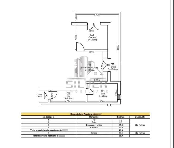 Apartament cu 2 camere în Baciu