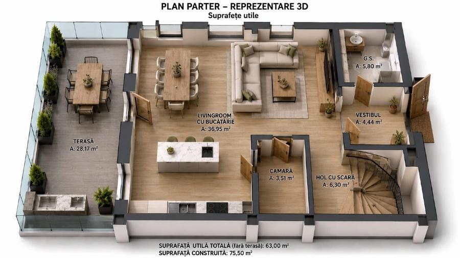 Casă individuală cu 4 camere cu Teren 400 Mp în Central