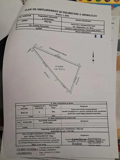 Teren de 684 mp, în Cătămărești