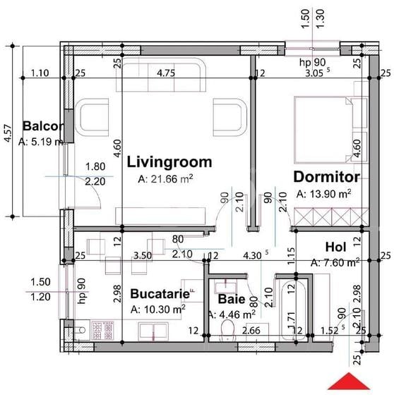 Apartament cu 2 camere decomandat în Trivale