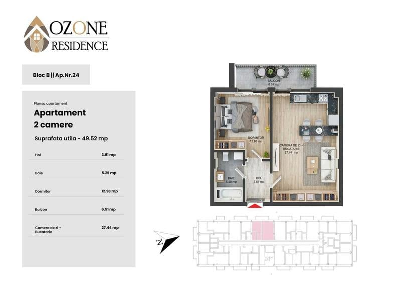 Apartament cu 2 camere decomandat în Tractorul