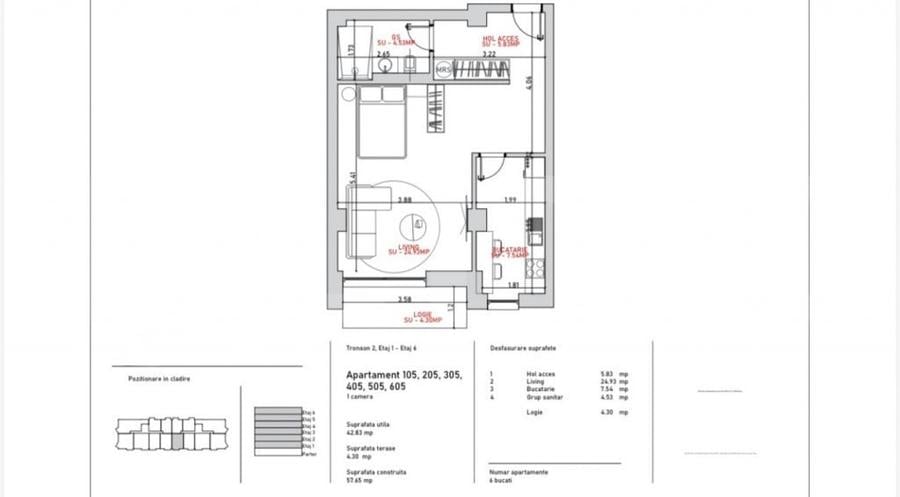 Apartament cu 2 camere decomandat în Port