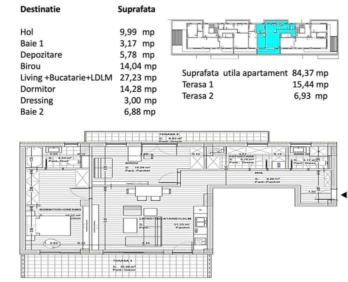 Apartament cu 3 camere decomandat în Noua