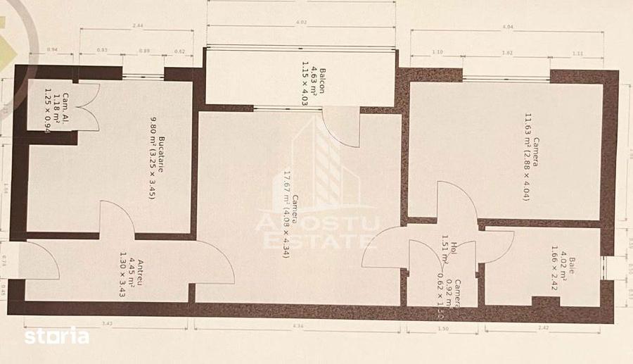 Apartament cu 2 camere semidecomandat, mobilat în Pârneava