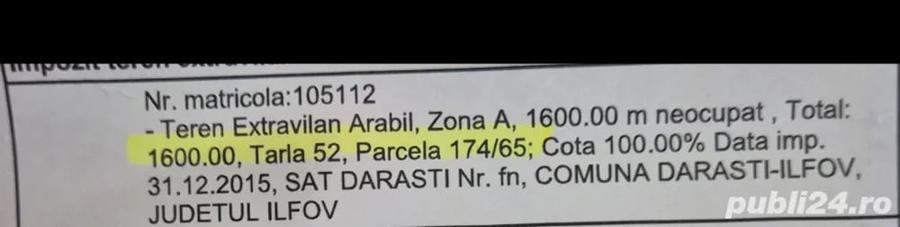 Teren de 1600 mp, în Dărăști-Ilfov
