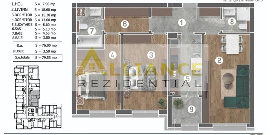 Apartament cu 3 camere decomandat în Berceni