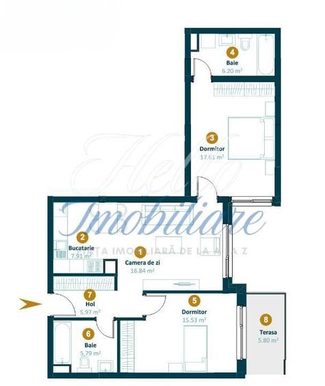 Apartament 3 camere 75,1 mp, terasa 7,1, ansamblu Intre Lacuri - 1