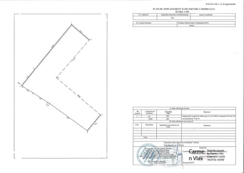 Teren Construcții intravilan de 363 mp, în Central