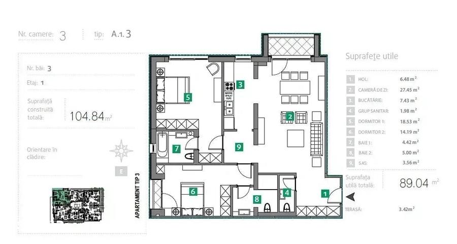 Apartament cu 3 camere decomandat în Străulești