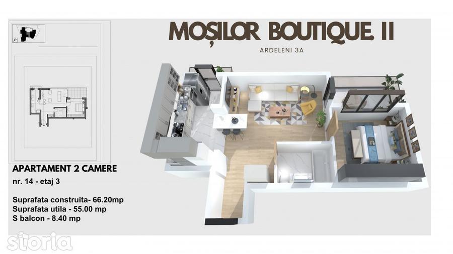 Apartament cu 2 camere în Ștefan cel Mare