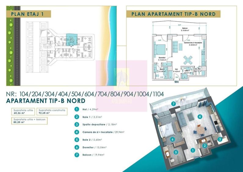 Apartament cu 2 camere nedecomandat în Est