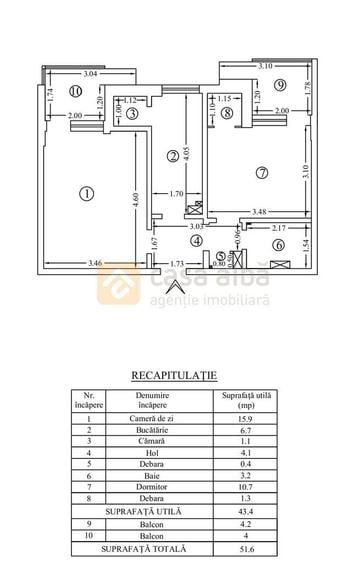 Apartament cu 2 camere decomandat, mobilat în Central