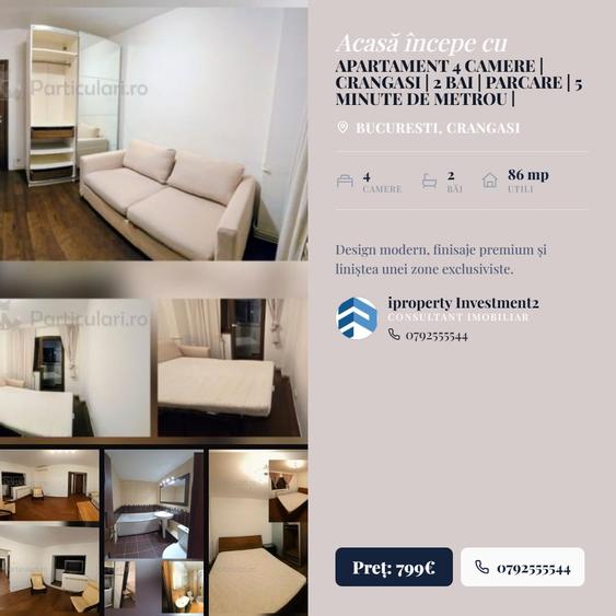 Apartament cu 4 camere semidecomandat, mobilat în Crângași