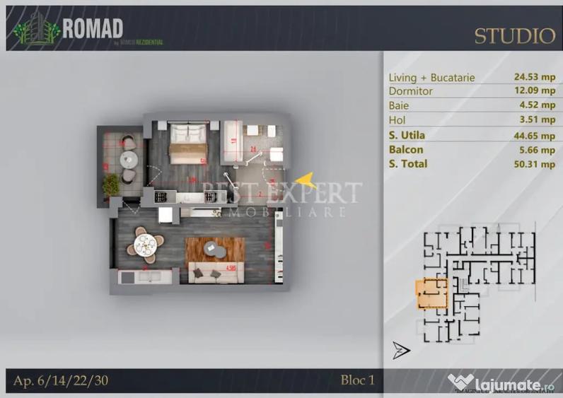 Apartament cu 2 camere semidecomandat în Titan