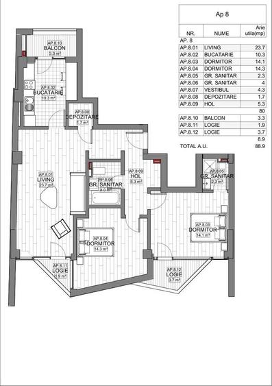 Apartament cu 3 camere în Central