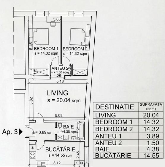 Apartament cu 2 camere semidecomandat în Gruia