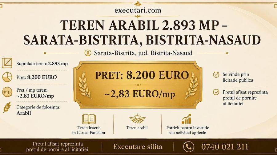 Teren agricol extravilan de 2893 mp, în Sărata