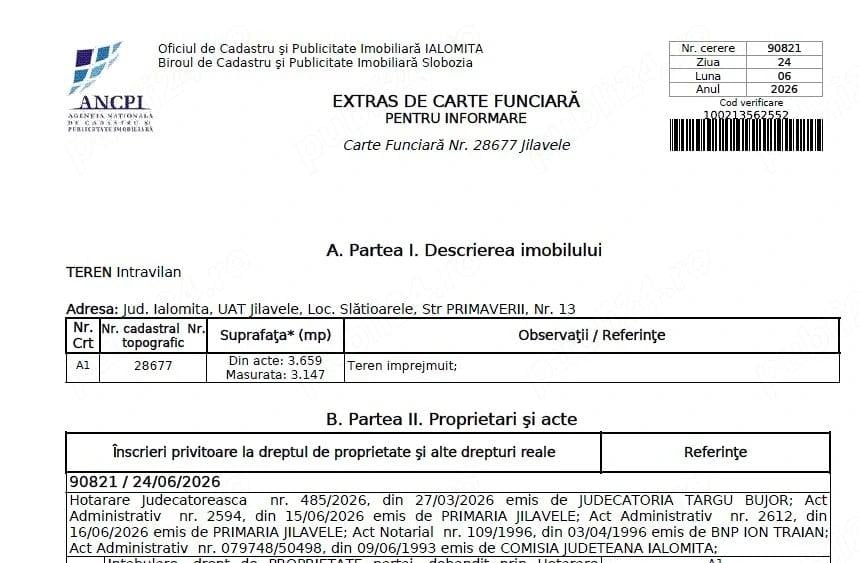 Casă cu Teren 3100 Mp în Slătioarele