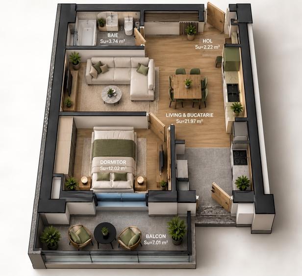 Apartament cu 2 camere decomandat în Militari