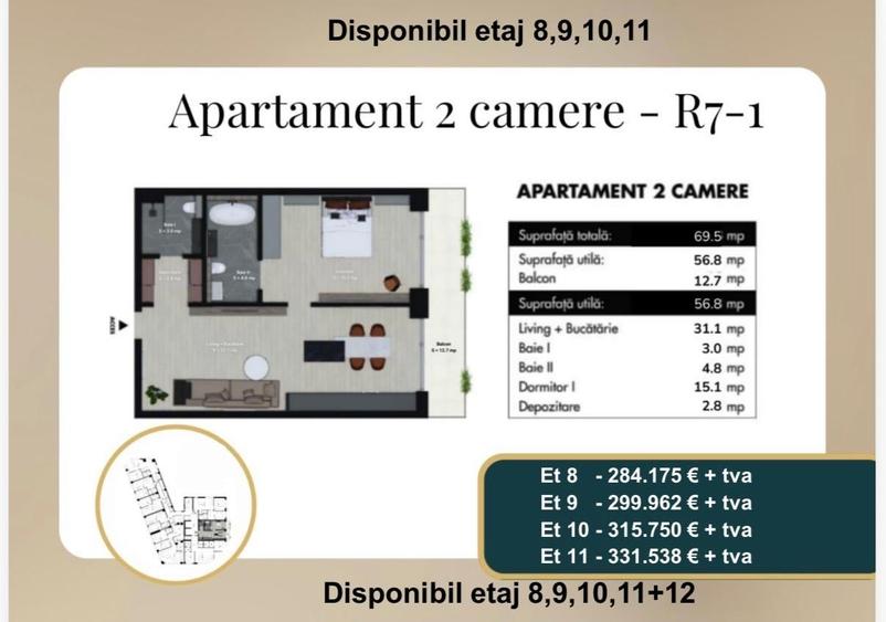Penthouse cu 2 camere decomandat în Unirii