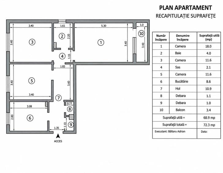 Apartament cu 3 camere decomandat în Alexandru cel Bun