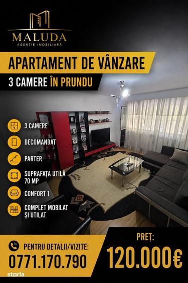 Apartament cu 3 camere decomandat în Prundu