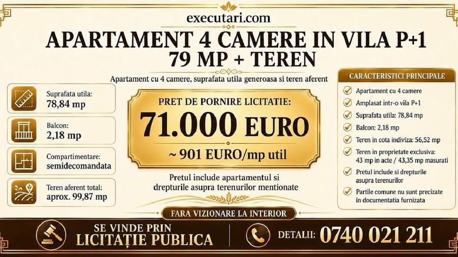 Apartament cu 4 camere semidecomandat în Central