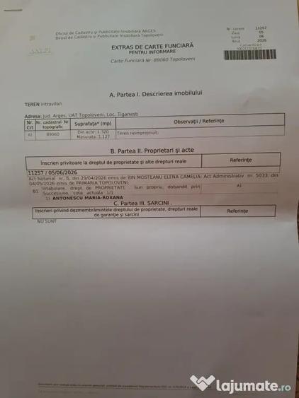 Teren de 1127 mp, în Țigănești
