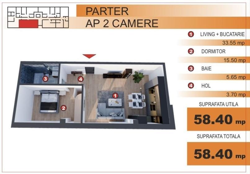 Apartament cu 2 camere în Ultracentral