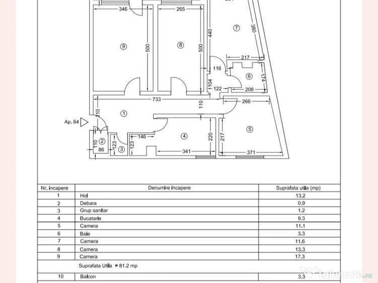 Apartament cu 4 camere decomandat în Central