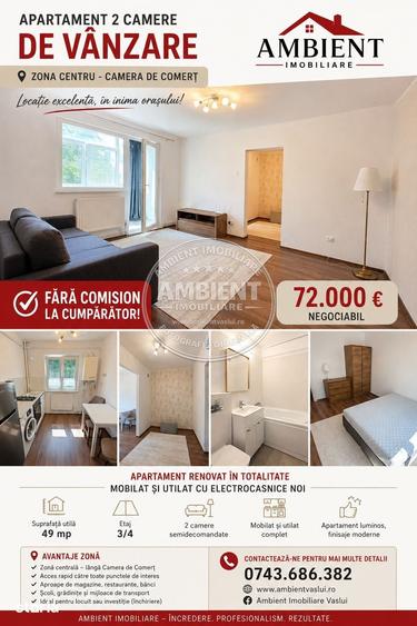 Apartament cu 2 camere semidecomandat în Central