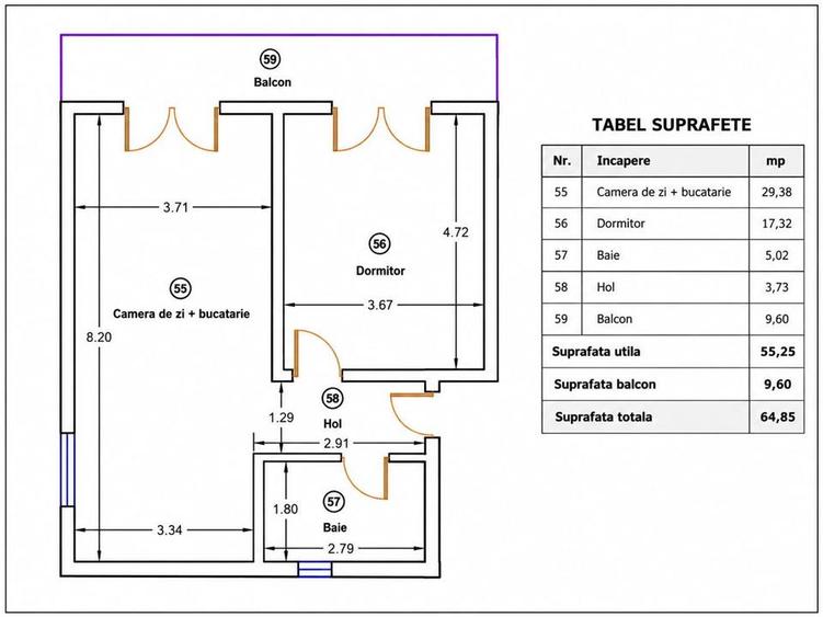 Apartament cu 2 camere decomandat în Ipotești