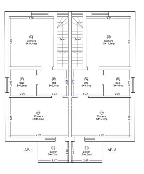 Duplex cu 4 camere cu Canalizare în Bazoșu Nou