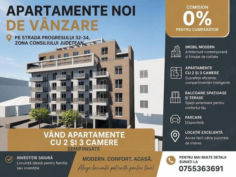 Apartament cu 3 camere semidecomandat în Central