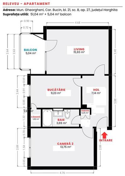 Apartament cu 2 camere decomandat în Vest